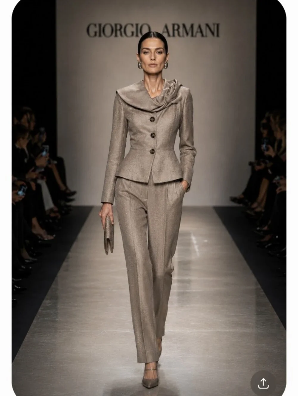 GIORGIO ARMANI 46 12 PEPLUM TAN SILK WAFFLE COUTURE RUNWAY TIMELESS  PANTS SUIT - Picture 14 of 14